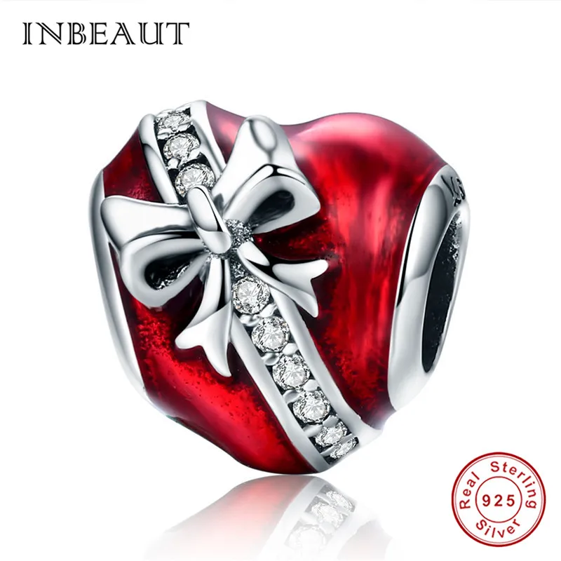 INBEAUT 925 пробы Серебряный Красный Китайский Персонаж Бог Лев Бусы для танца fit Pandora браслет роза Сердце Бабочка Подвески - Цвет: bad741