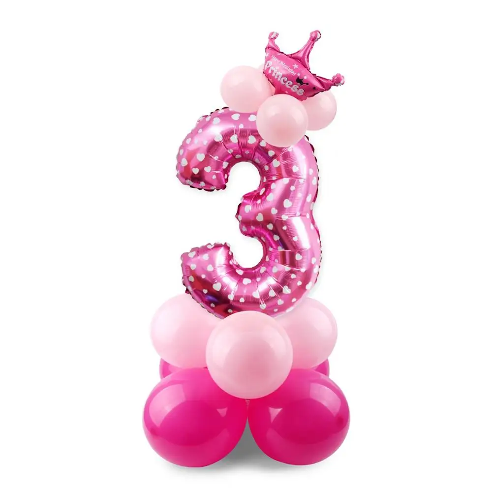 Number 3 Pink QIFU 3 день рождения 3 года Синий Мальчик номер День рождения воздушный шар из фольги Гелий День рождения украшения вечерние принадлежности розовые вечерние для девочек - Цвет: Number 3 Pink