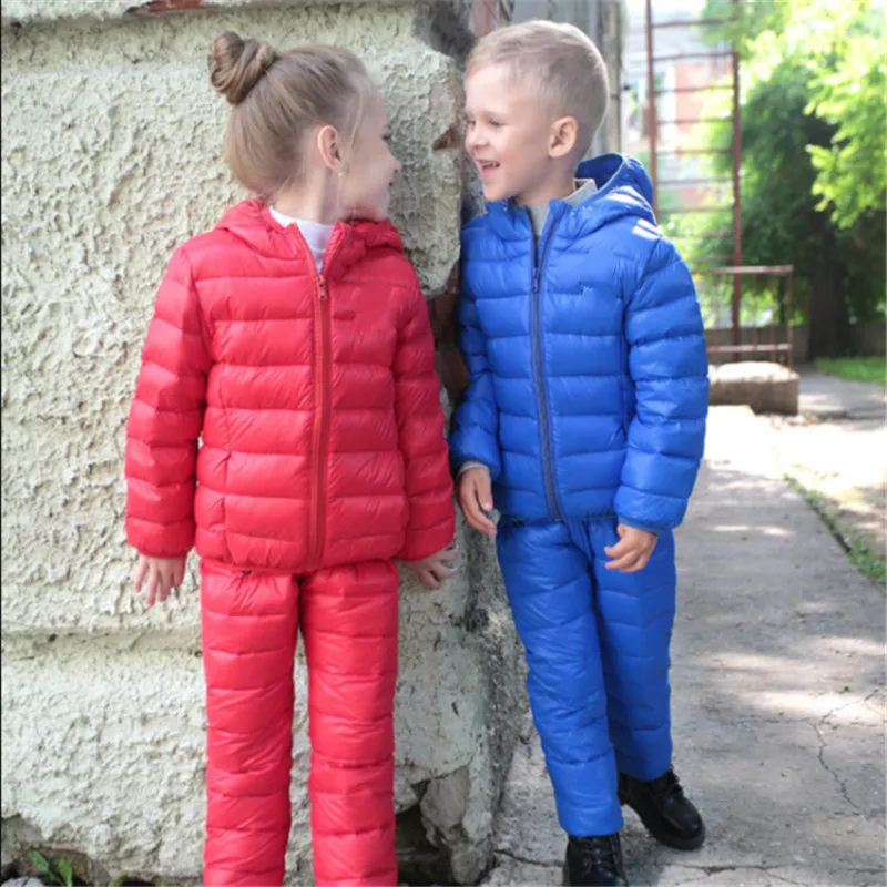 Children Down Parkas Boy and Girl Jacket and Pants 2pcs Suits Kids Fashion Thick Winter Coat Suit for Child 90-140cm