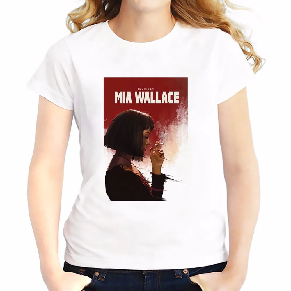 Женская футболка с принтом криминальной фантастики Mia Wallace новые летние белые