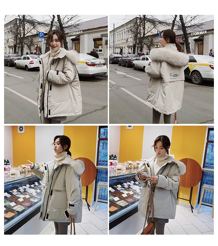 GBYXTY, парка Mujer,, зимняя, толстая, пуховая, парка, пальто для женщин, натуральный мех енота, капюшон, большой размер, пуховик, пуховик, пальто, ZA1558