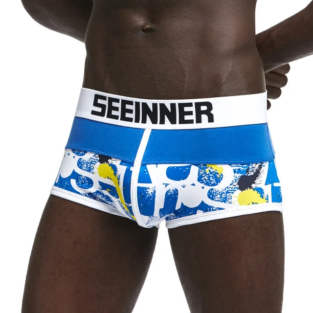 S770 colorblue 20 видов стилей Seeinner, новинка, брендовые трусы боксеры, хлопковое Мужское нижнее белье, u-образный выпуклый мешочек, сексуальные трусы с принтом листьев, домашняя одежда, шорты - Цвет: S770 colorblue