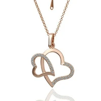 hearts fashion jewelry gold color necklace pendant nickel free crystal swa elements rhinestone crystal