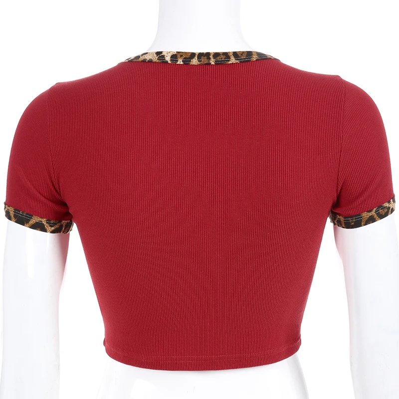 Женская футболка с леопардовым принтом Weekeep укороченная коротким рукавом и