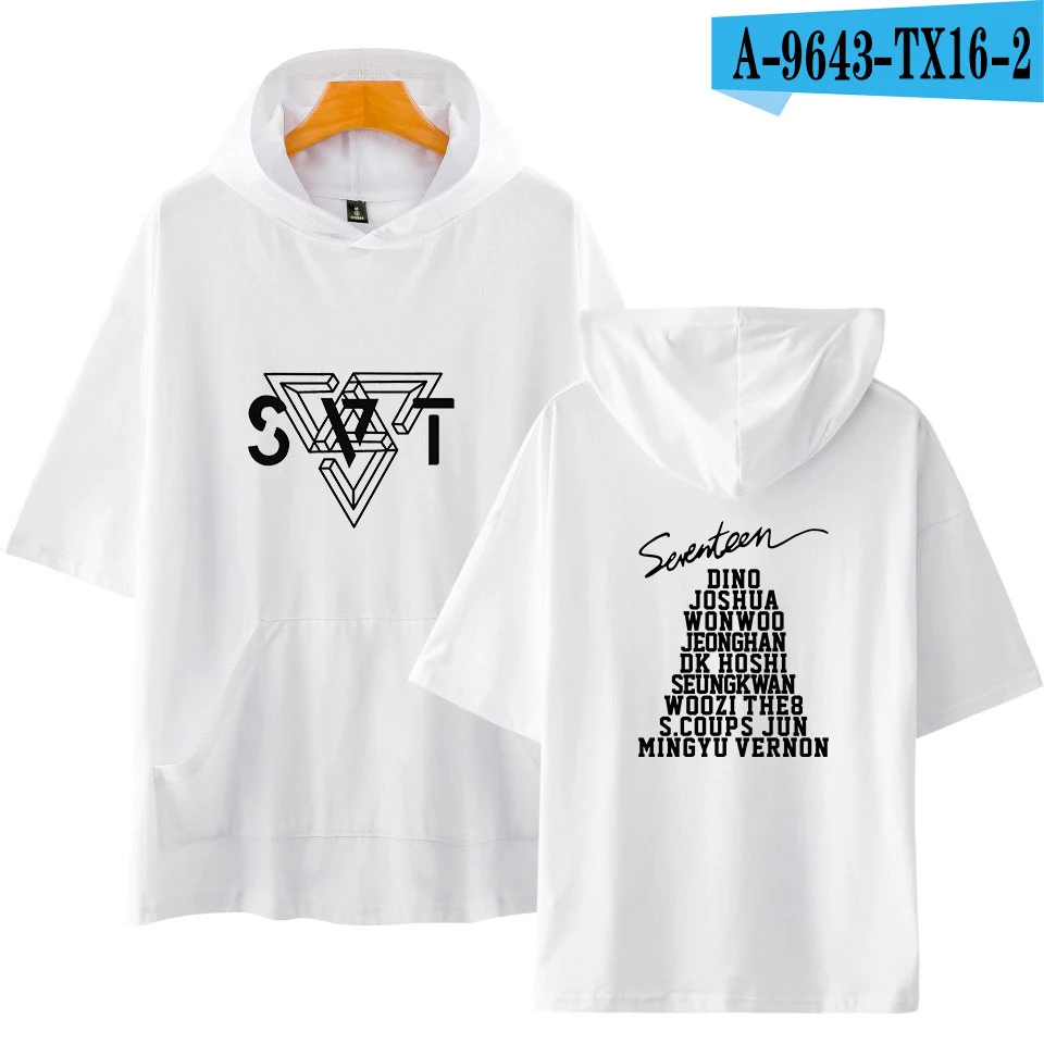SEVENTEEN Корейский Kpop толстовки с короткими рукавами Толстовка Мода альбом Harajuku Для женщин Для мужчин модные толстовки с капюшоном одежда плюс Size4XL - Цвет: white