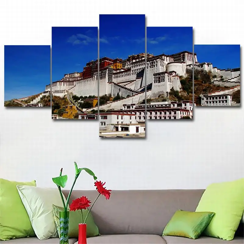 

5 pieces Canvas wall art modern pictures frame Holy Tibet Potala Palace poster printings Oil painting for living room home decor