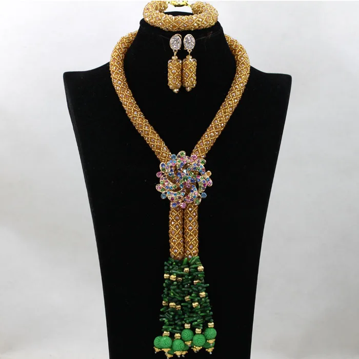 Роскошные золотые/шампанские свадебные женские бусы костюм африканские