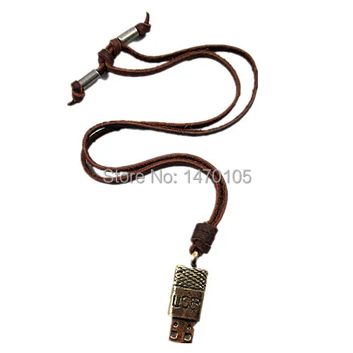 Fashion USB Alloy Pendant Adiustable genuine leather Necklace | Украшения и аксессуары