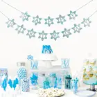 Блестящая синяя Серебряная Снежинка, баннер С Днем Рождения, гирлянда, зимнее Wonderland Рождественское украшение, Детские вечерние украшения на день рождения