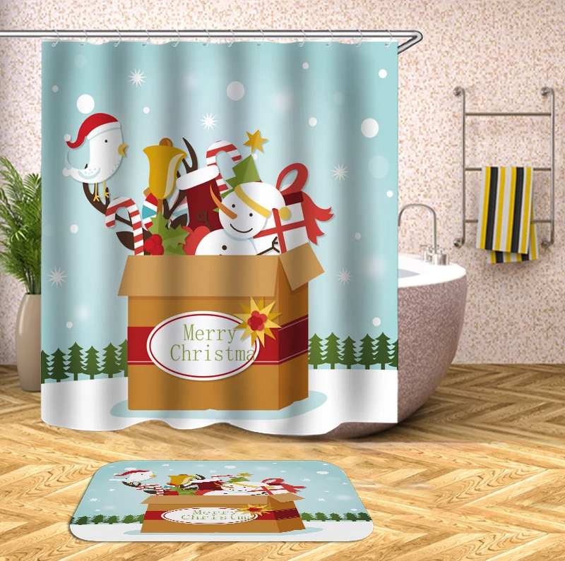 Рождественские подарочные коробки занавеска для ванной занавески из полиэстера