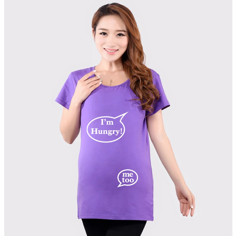 Забавные Беременность футболки для беременных Для женщин печати я голоден мамы
