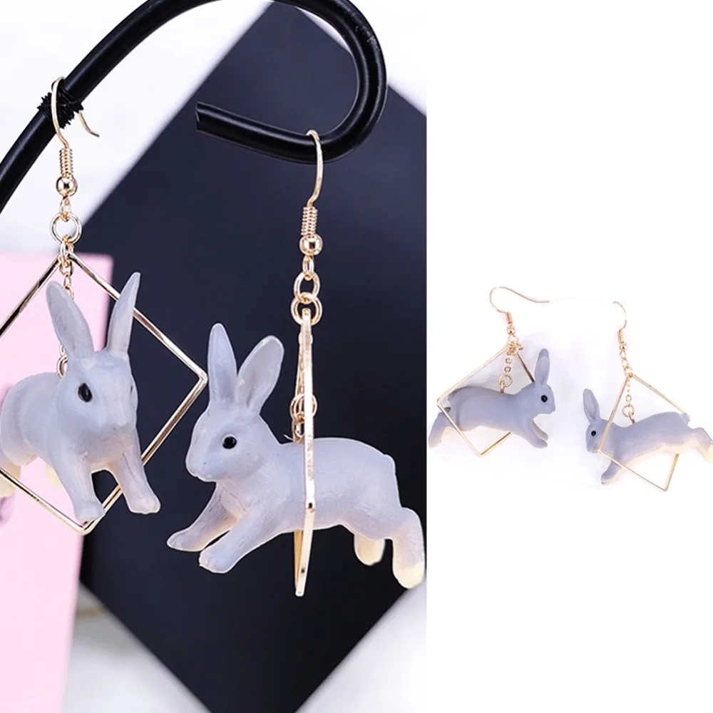 Индивидуальные милые трехмерные серьги-подвески из сплава с кроликом