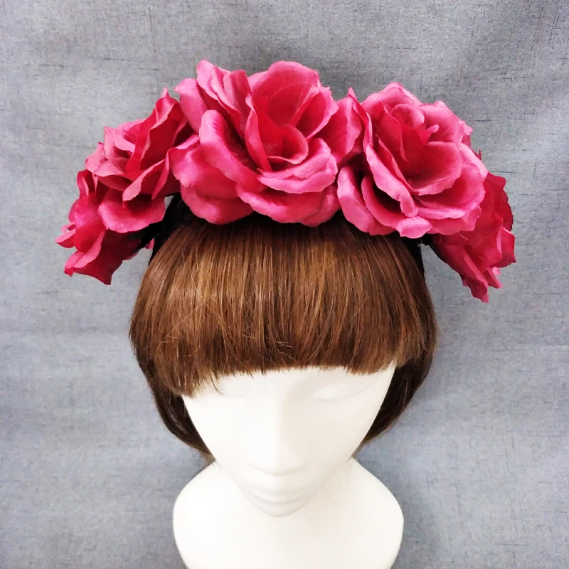 

Women's Vintage Rose Flower Headband Crown for Party Gothic Veil Headpiece