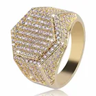 Мужское кольцо с фианитами, в стиле хип-хоп, золотого, серебряного цвета, геометрической формы, шестиугольные кольца