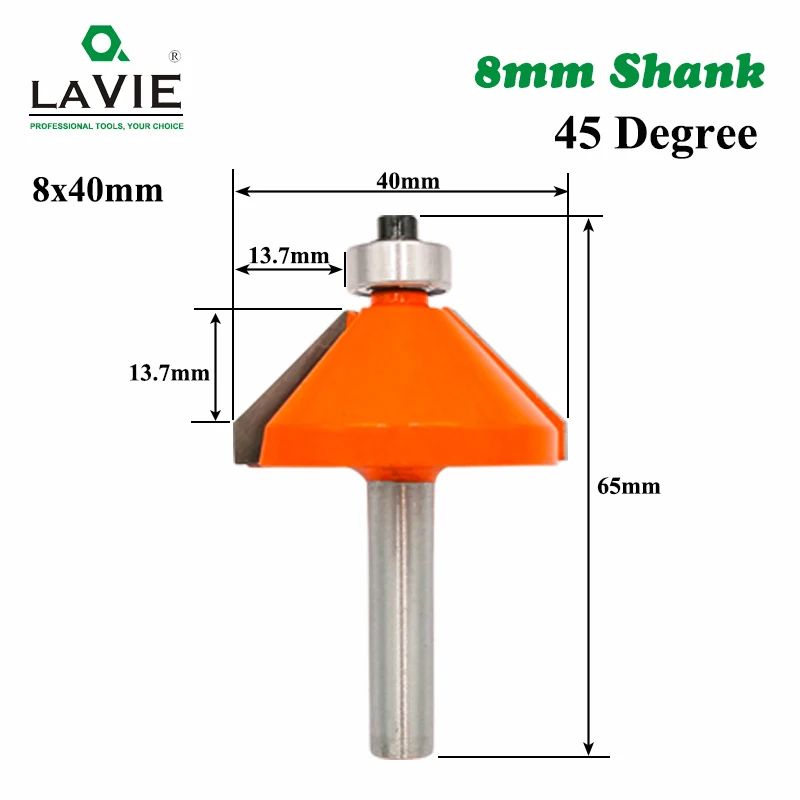 8x40mm LA VIE 1 шт. 8 мм хвостовик 45 градусов фаска край формирующий маршрутизатор бит коническая заподлицо отделка бит Деревообработка резцы для фрезы MC02021 - Длина режущей кромки: 8x40mm