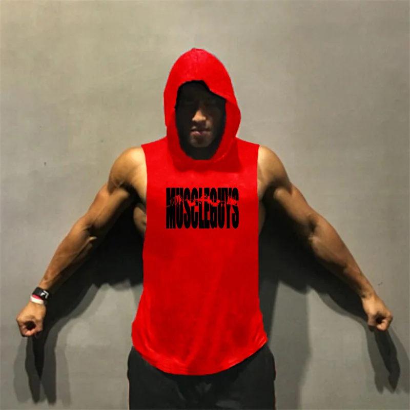 Gyms Clothing Bodybuilding Stringer Hoodie Tank Top Muscle Shirt Fitness Men hooded undershirt Cotton workout Sleeveless shirt | Мужская