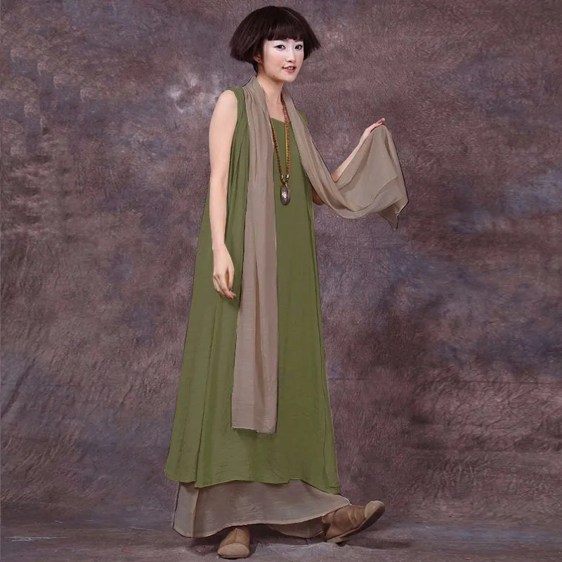 Женское винтажное Макси-платье без рукавов размера плюс однотонное повседневное