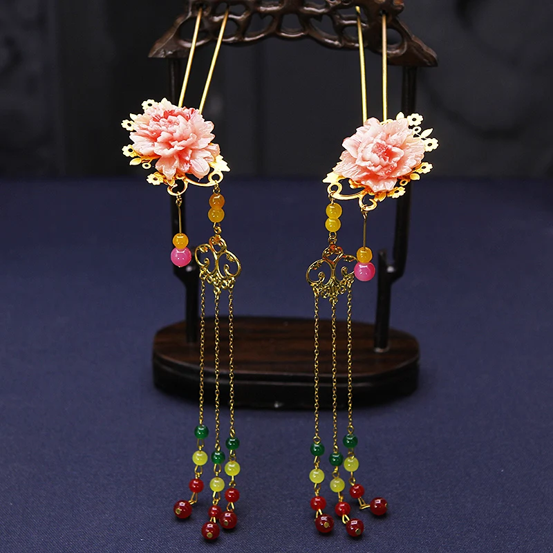 

beautiful hairpin for women princess hair flower with tassel queen cosplay head wear halloween cosplay photo studio hanfu