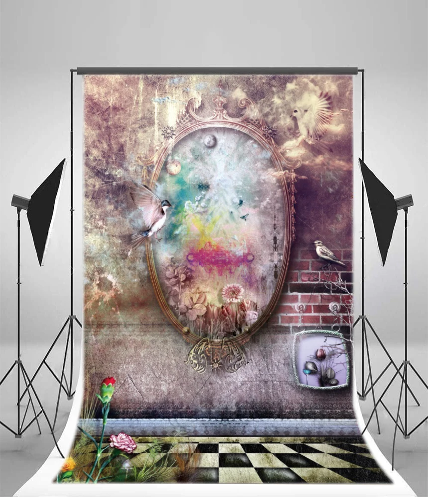 Laeacco Fairy Tale Mirror Birds Brick Wall Photography Backgrounds Customized Photographic Backdrops For Photo Studio | Электроника