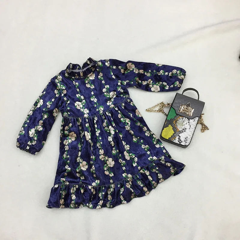 От 2 до 8 лет Девушки Зима и осень бархатное платье с хлопчатобумажной подкладкой