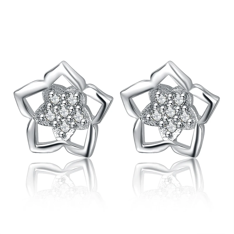 Серьги из стерлингового серебра 5 лепестков циркониевые бриллиантовые серьги
