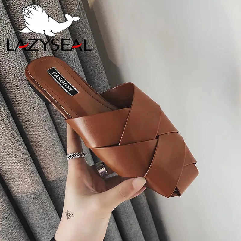 LazySeal/летние шлепанцы; женские шлепанцы с пряжкой; женская обувь; сандалии; Вьетнамки; пляжные сандалии на плоской подошве; большой размер 44 - Цвет: Brown