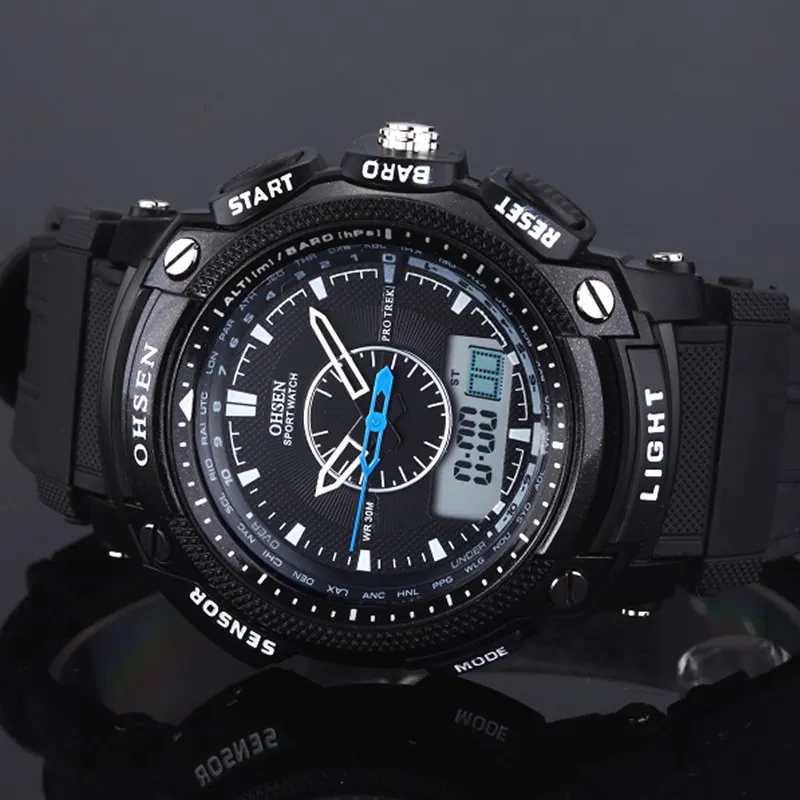 OHSEN Черные Водонепроницаемые! Часы мужские и женские по всему миру цифровые LCD