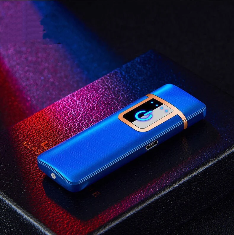Мужская креативная ветрозащитная электронная USB Зажигалка для сигарет, отпечаток пальца, сенсорный экран, индивидуальная зажигалка, хороший подарок