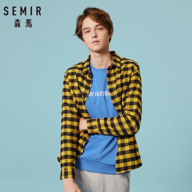 Мужская Фланелевая рубашка в клетку SEMIR из 100% хлопка с отложным воротником