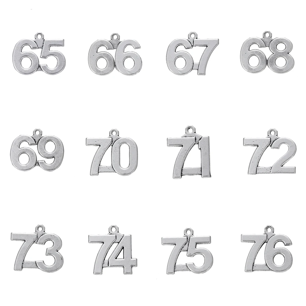

RAINXTAR Fashion Alloy Lucky Birthday Number Charms Number 65-76 Pendant Charms 20pcs AAC1731-6