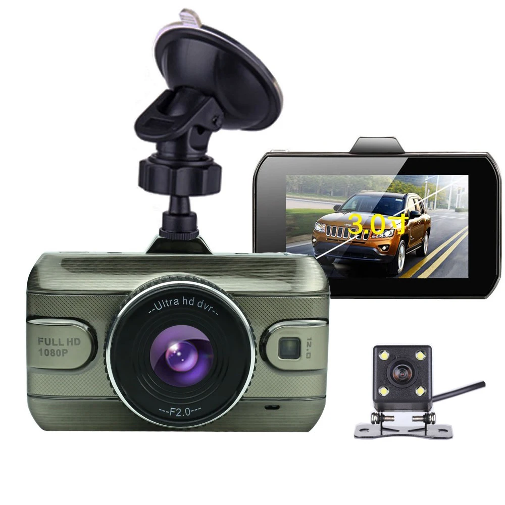 AMPrime 3 ''двойной объектив Автомобильный регистратор Dvr Dash камера видеокамера