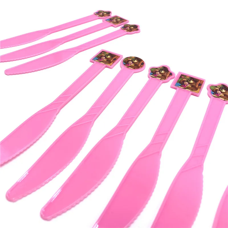 MSknife10pcs Вечерние украшения с изображением Маши и медведя для детей, мальчиков и девочек, день рождения, детский душ Martha and Bear, вечерние принадлежности - Цвет: MSknife10pcs