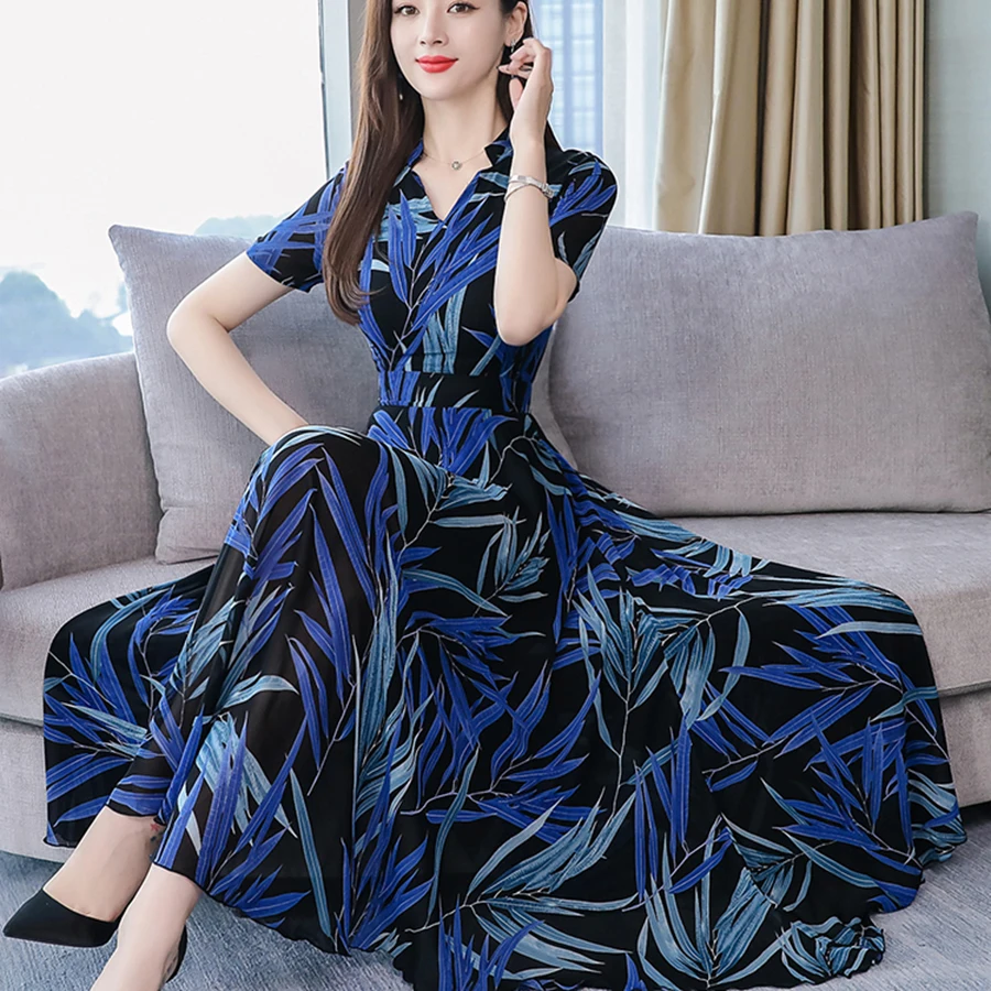 2019 шифоновое пляжное длинное платье с цветочным рисунком летнее винтажное