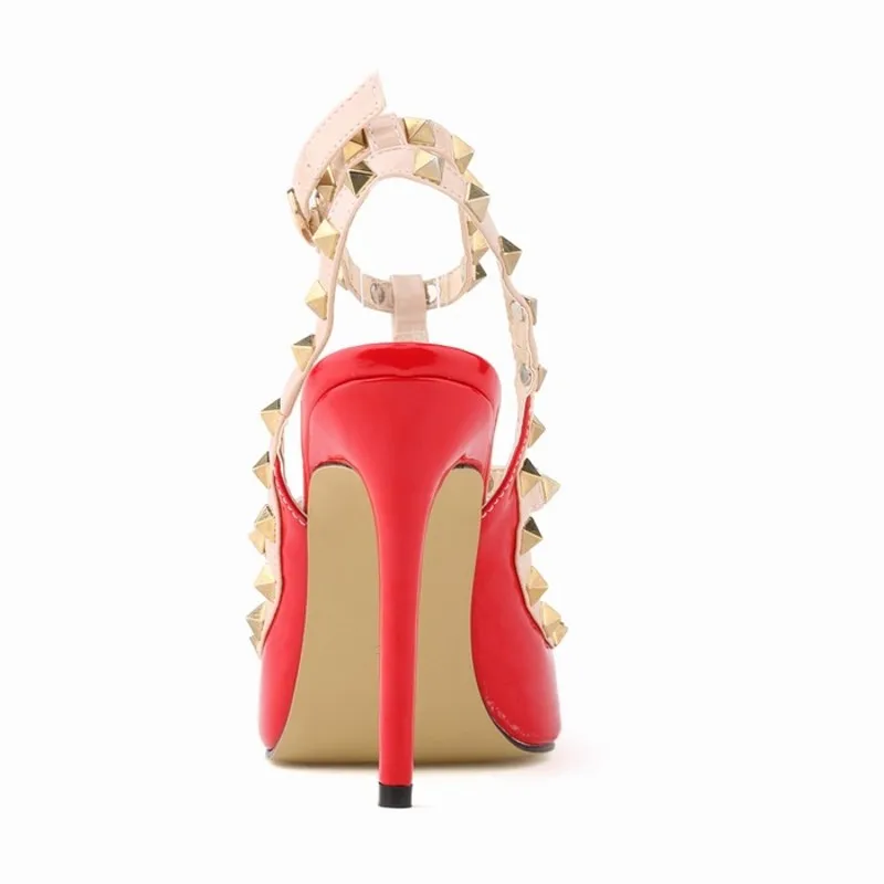 2017 Fashion Party Women's Pumps Shoes Pointed Top Patent Leather Buckle Strap Women sandals New Rivet OL Thin High-heeled 11 cm | Обувь