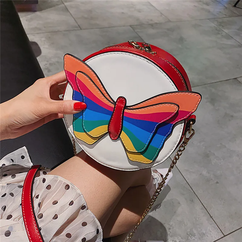 Женская кожаная сумка с бабочками новая дизайнерская сумка-мессенджер круглым