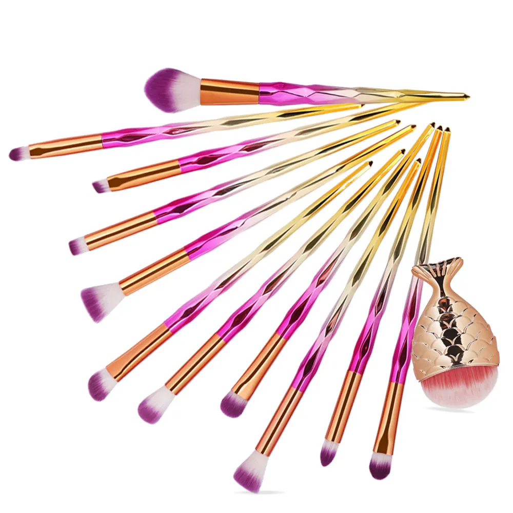 Pink-silver-gold 12 шт. набор кистей для макияжа Русалка Кисть для макияжа кисть для основы Профессиональный набор кистей для макияжа - Handle Color: Pink-silver-gold