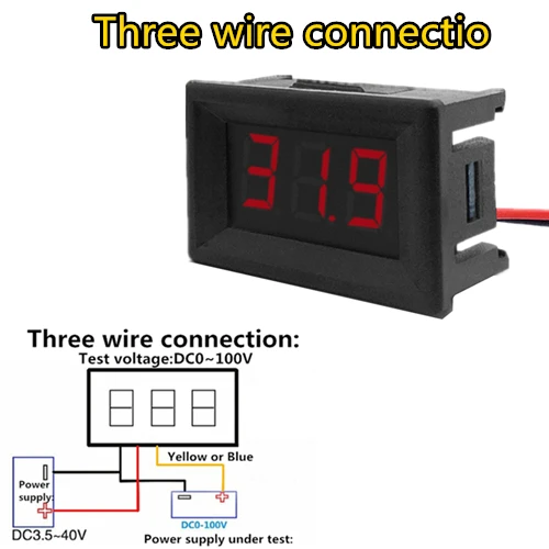 Three wire connectio Мини цифровой вольтметр амперметр DC 100 в 10A вольтметр измеритель тока тестер синий+ красный двойной светодиодный дисплей - Цвет: Three wire connectio