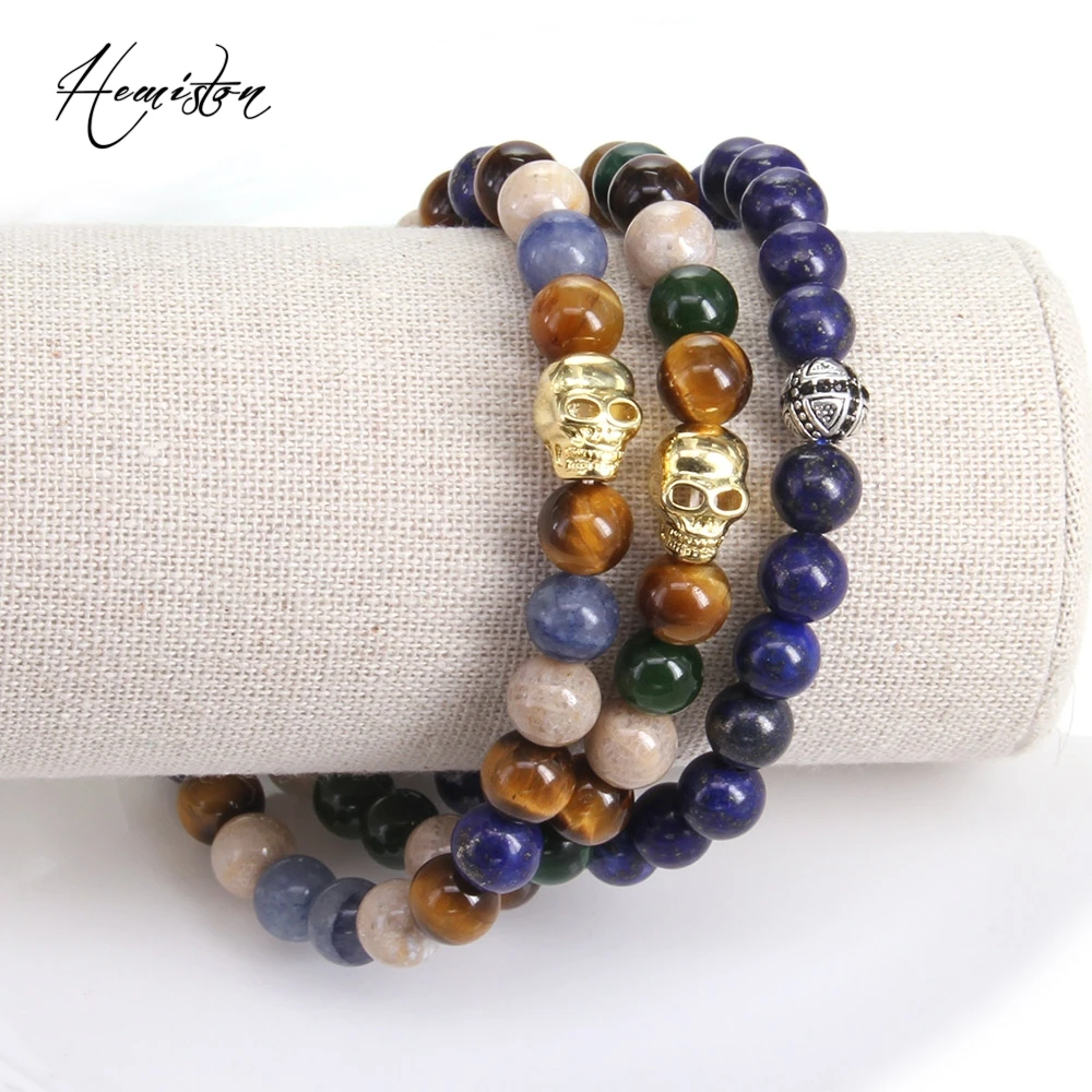 Томас красочный Материал смешивания с тигровый глаз золотой браслет черепом из