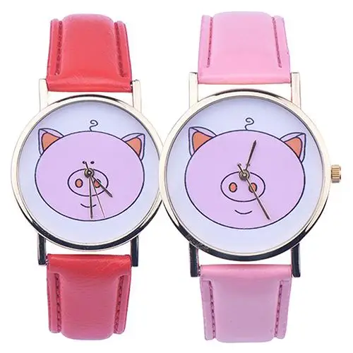 Женский браслет из искусственной кожи с милым рисунком свиньи Аналоговый