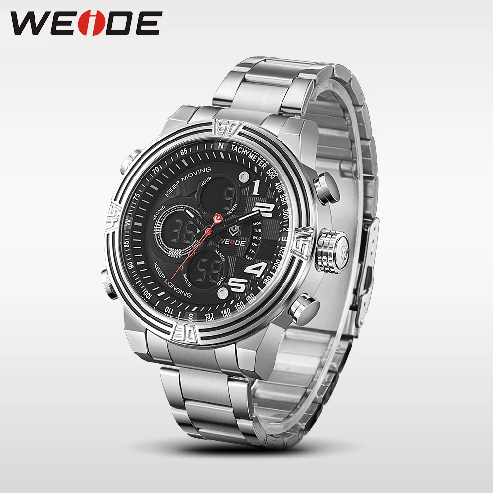 WEIDE Бренд Новинк Мужские Кварцевые и Цифровые Спортивные Часы 3ATM Водонепроницаемые Нержавеющей Стали Высококачественные Антикоррозийные Антиударные Двойной Механизм Montre Homme Relogio Masculino