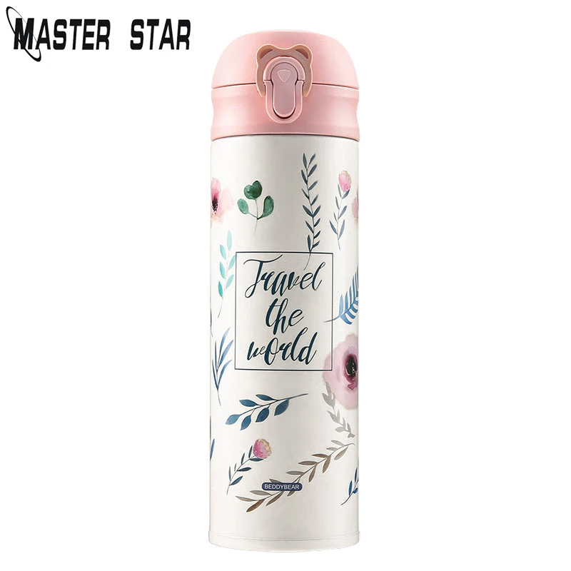 Master Star 500 мл Kawaii вакуумные фляжки из нержавеющей стали для девочек розовые листья