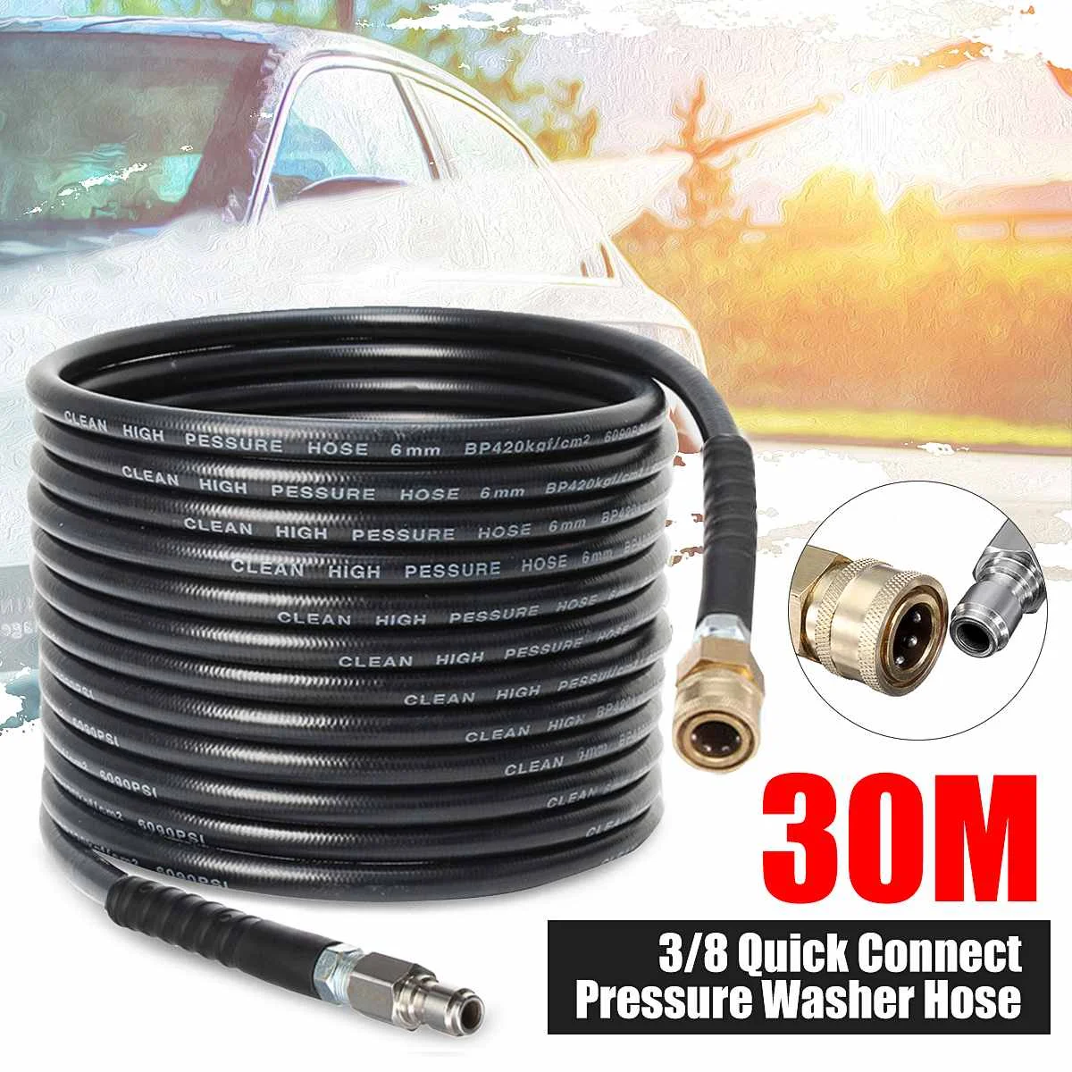 30 м шланг высокого давления 5800PSI 40MPa 3/8 быстрое подключение для мытья спрей-пистолет для очистки воды шайба подключение