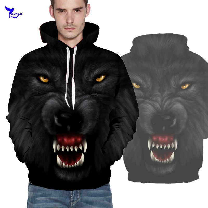 Свитер с 3d рисунком волка для скейтборда мужские и женские парки - Цена: 665,85 руб.