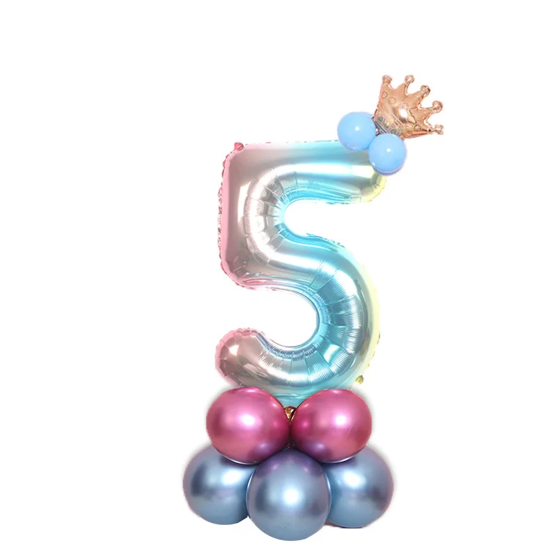 rainbow blue 5 Воздушные шары на день рождения, радужные шары из фольги с цифрами для детей 1, 2, 3, 4, 5, 6, 7, 8, 9 лет, украшения для вечеринки на день рождения, детский Декор, воздушный шар - Цвет: rainbow blue 5