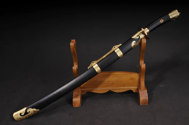 Китайский династии Цин меч ручной работы T10 сталь + ГЛИНА ЗАКАЛЕННОЕ Эбеновое