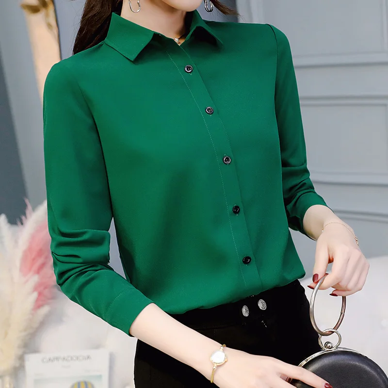 Women Long Sleeved Solid Chiffon Blouse 2020 Office Lady Spring Summer Plus Size Blouses OL Style Shirts Blusas Chemise Femme | Женская