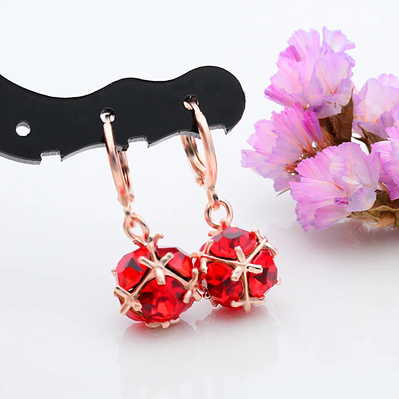 Серьги подвески SHUANGR золотистые с кристаллами 4 цвета|pink green|green dropred earings jewelry |