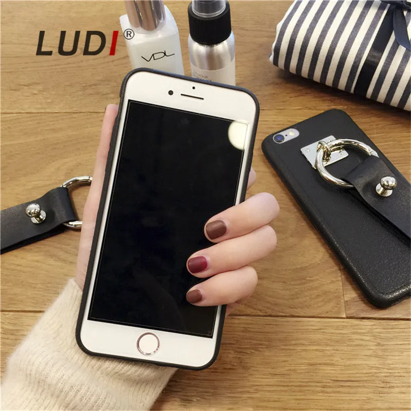 LUDI корейский черный чехол на ремешке для iPhone 6 6S 6Plus X 8 7 7Plus 8plus Мягкий из PU