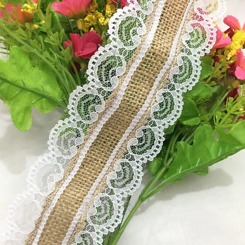 5 м натуральная джутовая Мешковина лента из мешковины с кружевом рулон + белое