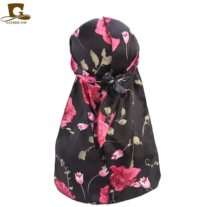 

Women flower skull tower design silky satin durag floral print Bandanas Headwrap Headband Hair Accessories